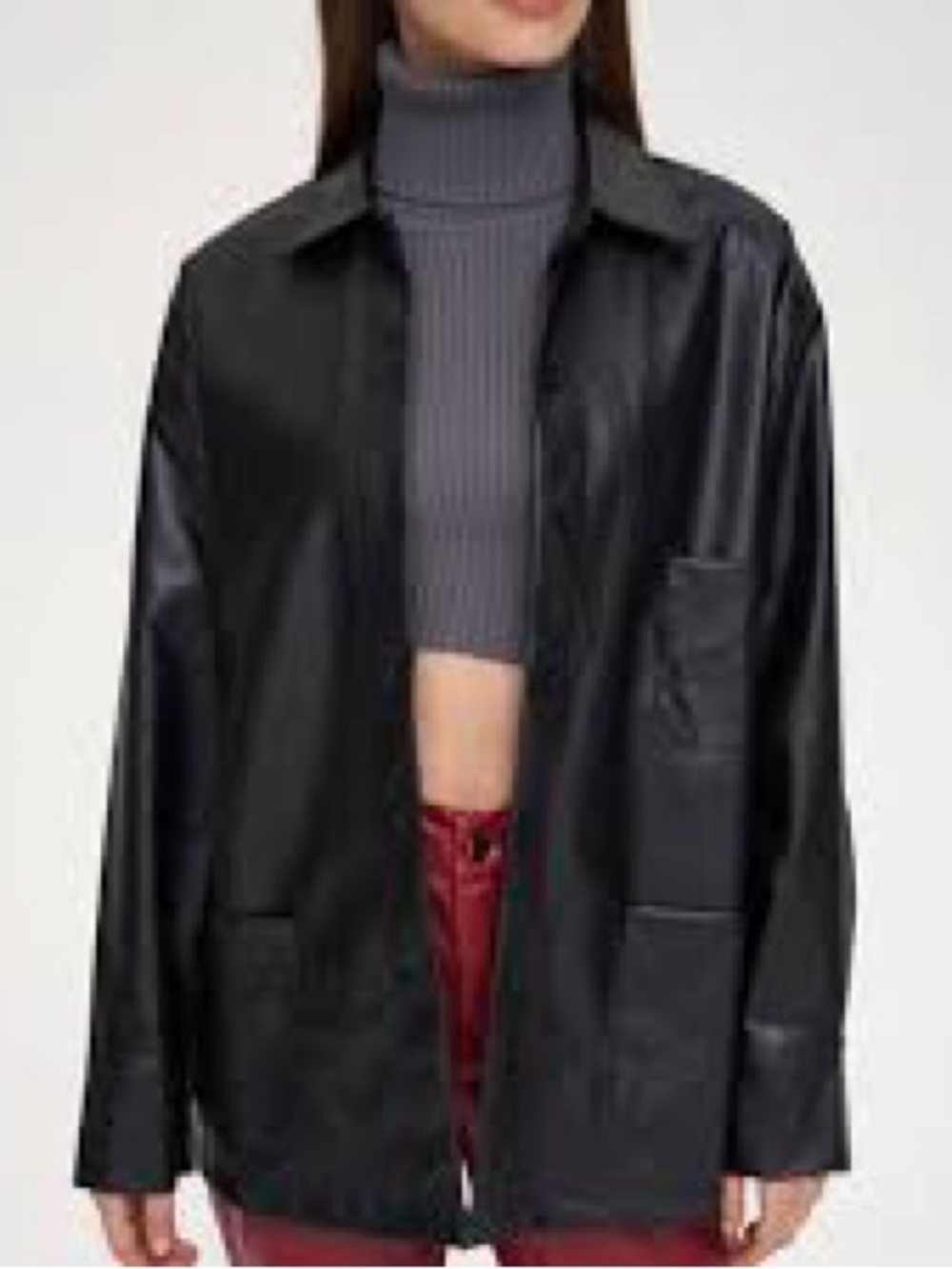Cider Black Faux Leather Overshirt Jacket - Women's